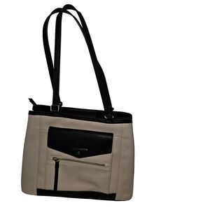 Liz Claiborne Spacious Purse Shoulder Bag Lots Of Space Tote Cream/Black Colored